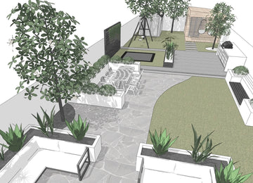 Garden design layout shown in 3D point of view 